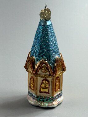 Vintage Glass Old World Christmas Ornament Figurine Church Cottage Christian A4